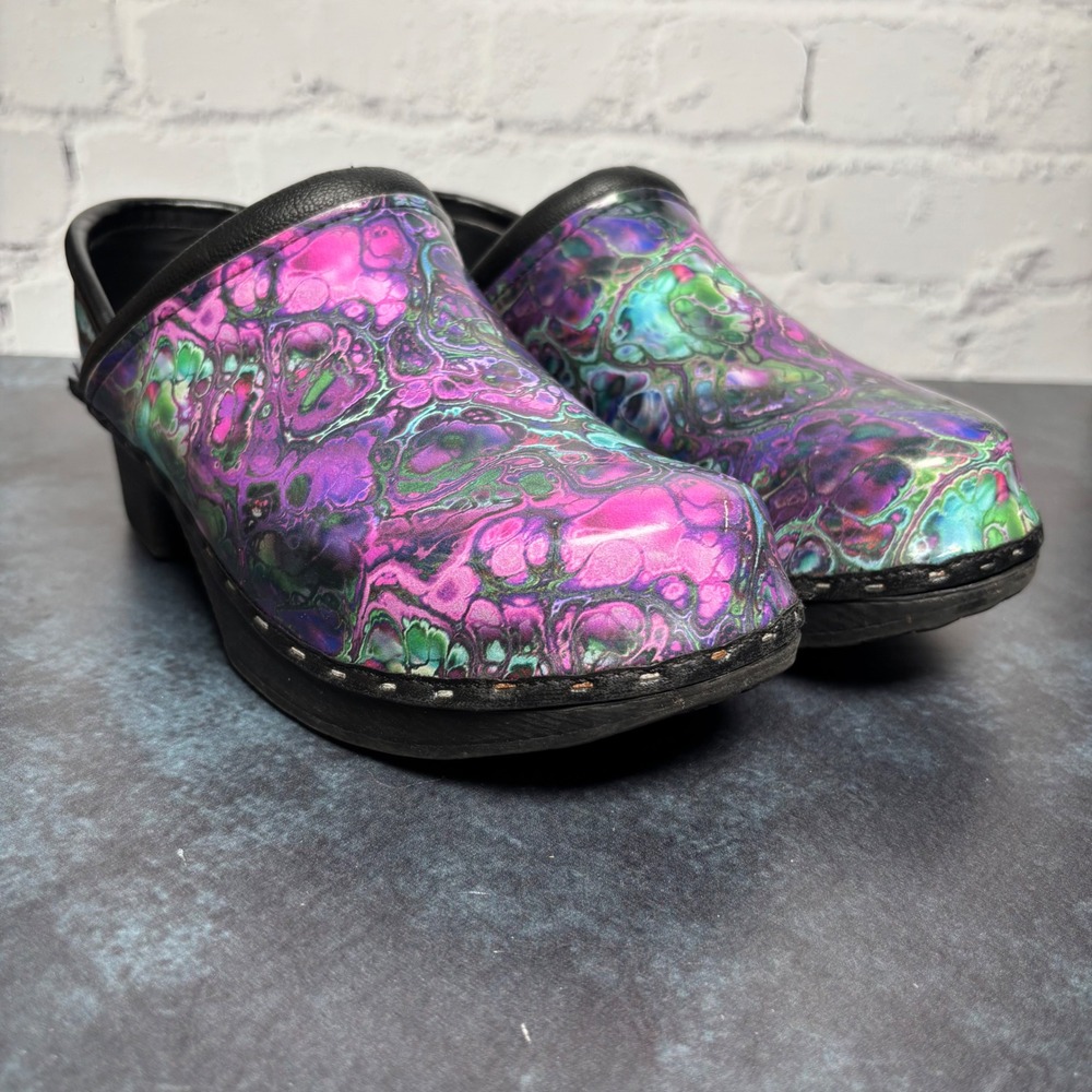 C&C Sweden Multi Color Marbled Comfort Clogs Slip On Shoes Nurse Size 38